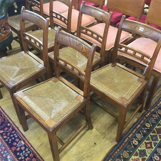 Set of 6 19C ash dining chairs with rush seats